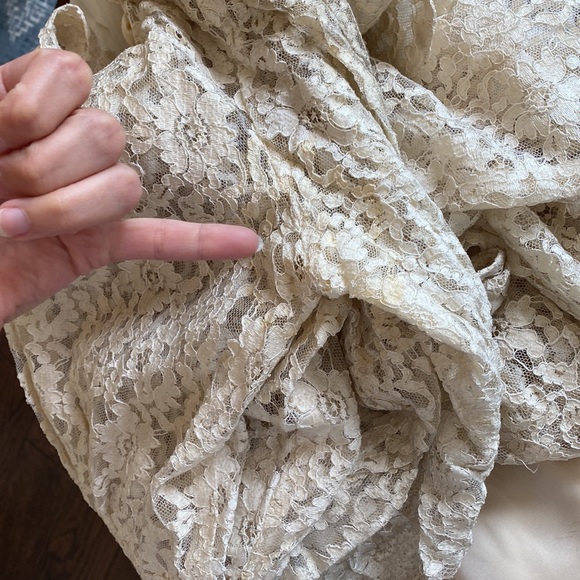 Vintage 1940s homemade lace long sleeve belted wedding dress maxi small XS - Picture 14 of 15